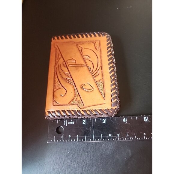 Vintage Hand tooled Leather Bifold Wallet Initials C P . - Picture 6 of 7